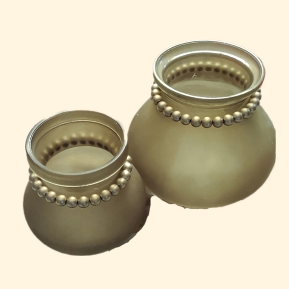 Pair of Chartreuse Green Vases w/Gold Beads
